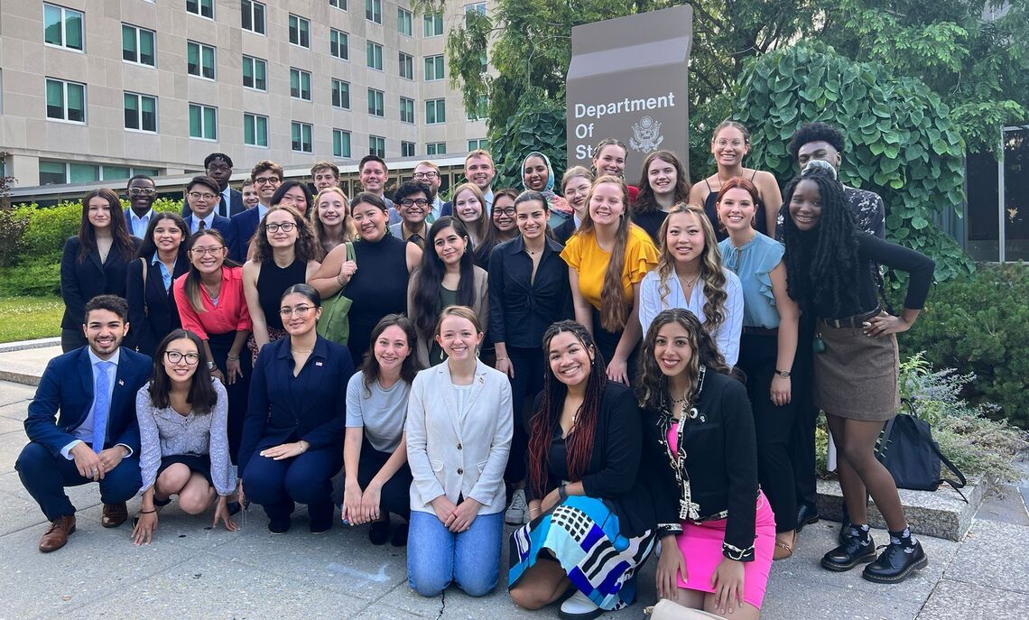 In her State Department Internship, Sultana, third from the left in the front row, joined fellow scholars from around the country.