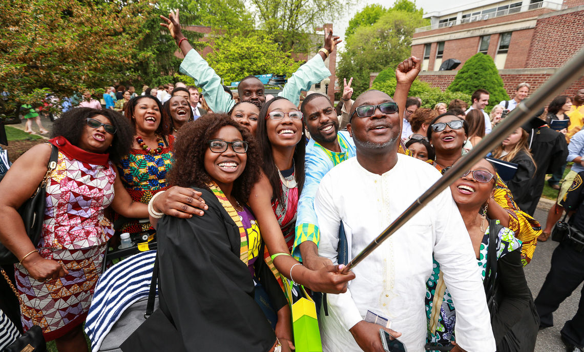 An extended family gathers for a celebratory selfie following Saturday's ceremony.