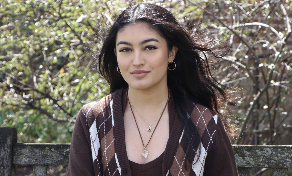 Pictured on Franklin & Marshall's campus, Munahil Sultana '24 is the College's first recipient of the Obama-Chesky Scholarship for Public Service.