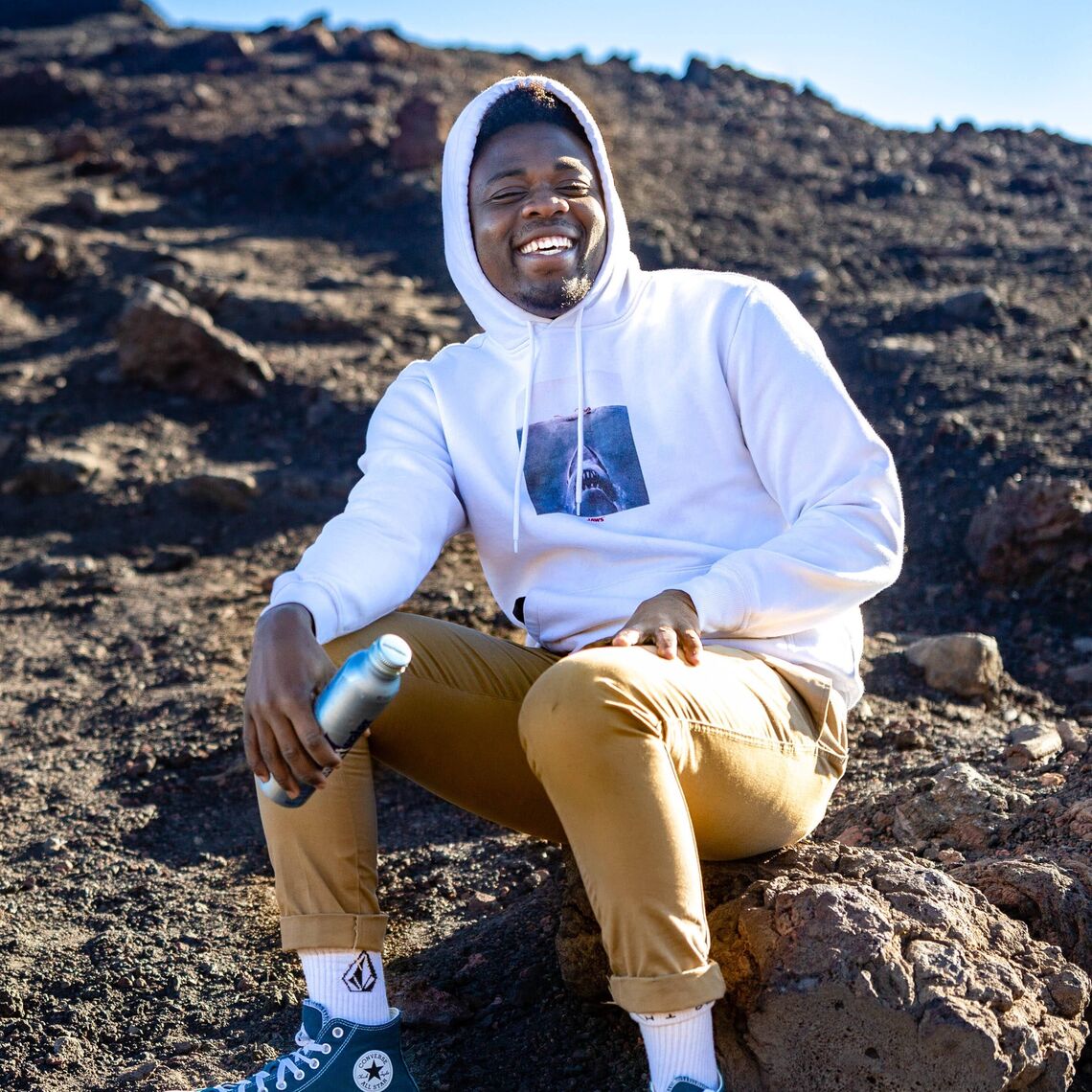 Ojima Abraham in Hawaii, where he traveled with Assistant Professor of Physics Ryan Trainor for his research related to the James Webb Space Telescope (JWST), recently launched into space, and Hawaii’s W. M. Keck Observatory.