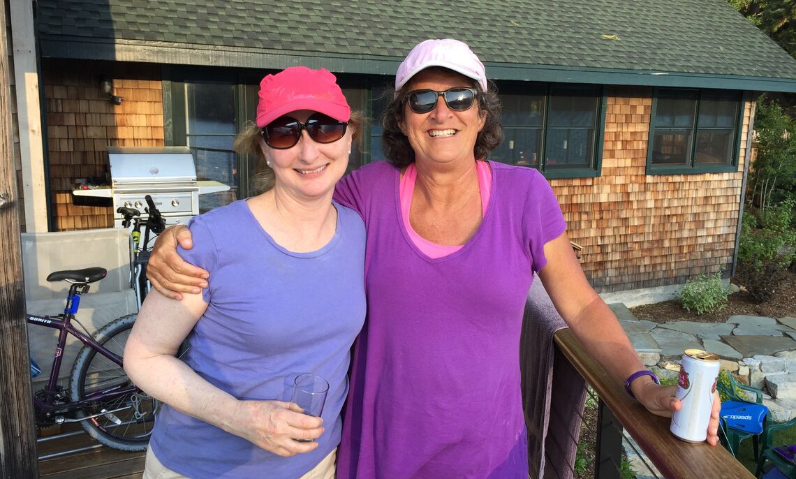 Longtime friends and geosciences colleagues F&M's Dorothy Merritts and Stanford University's Jane Woodward share a moment,