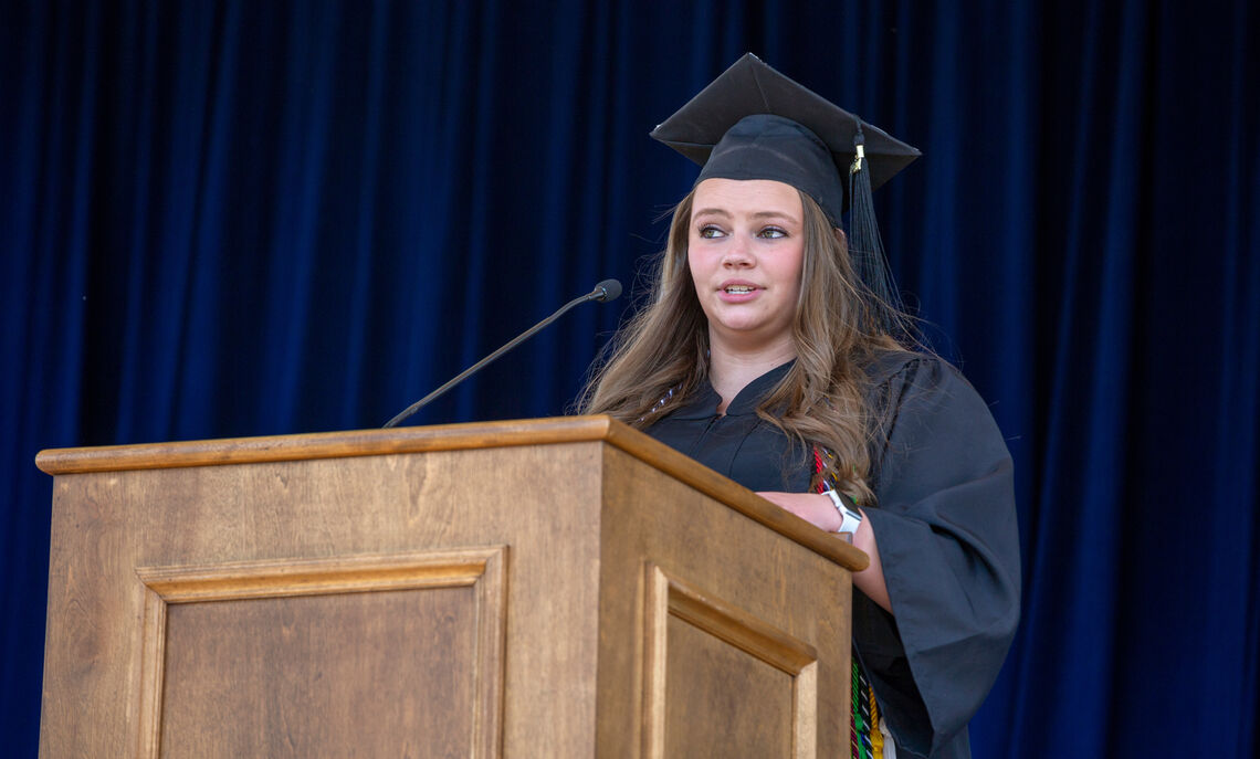 President of the Class of 2021 Marissa Witmer addresses fellow F&M graduates.