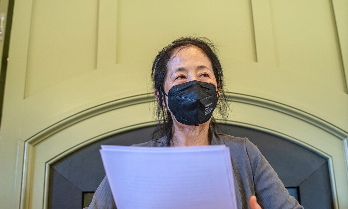 Novelist and short story writer Julie Otsuka, Franklin & Marshall College's 2022-23 Hausman lecturer, participated in a Sept. 13 craft talk with students at the Writer's House.