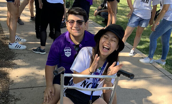 Omar Guerrero '22 of Roschel House, pictured here with Trinity Nguyen '22, likes the fact that the House community encourages students across all class years to find common ground and bond. (Photo taken pre-pandemic.)