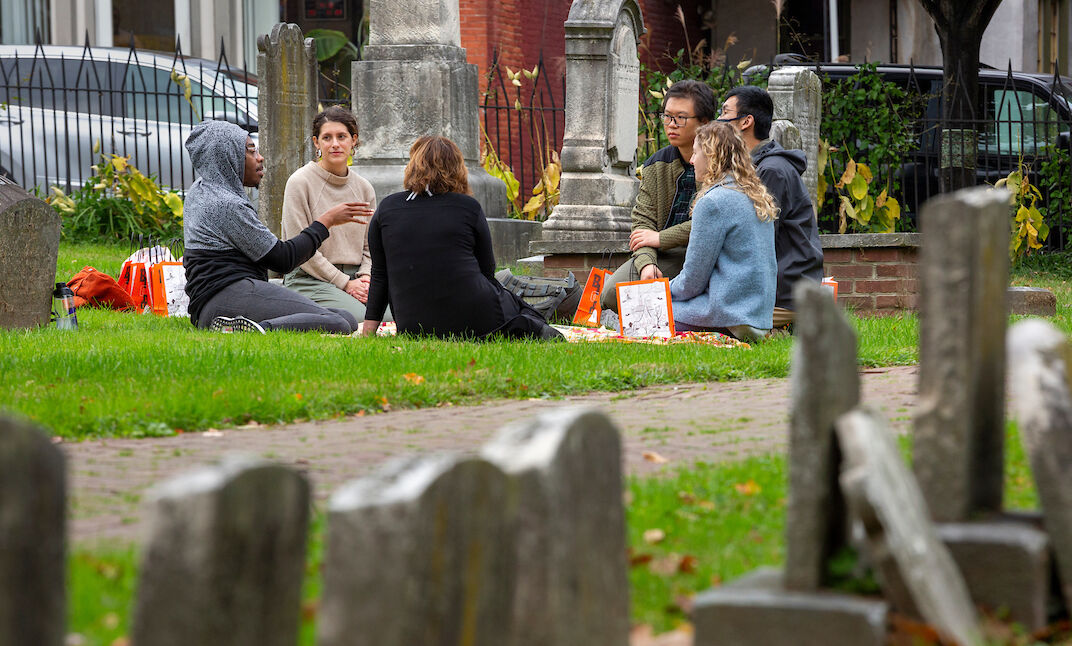 The F&M Mindfulness Committee hosted a meditative walk through a local, historic cemetery in October.