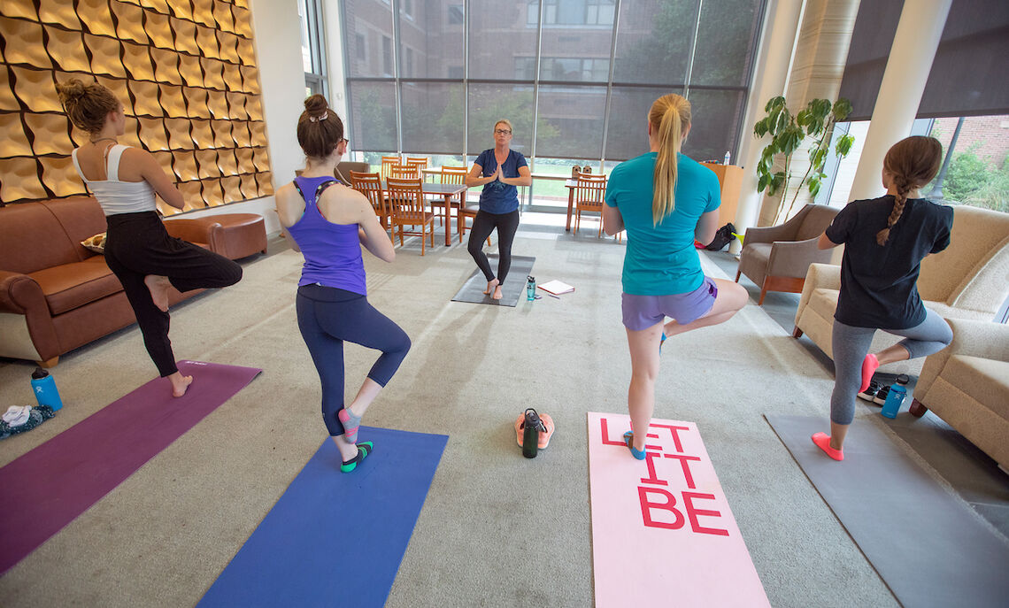 Yoga sessions are often hosted on campus or virtually.