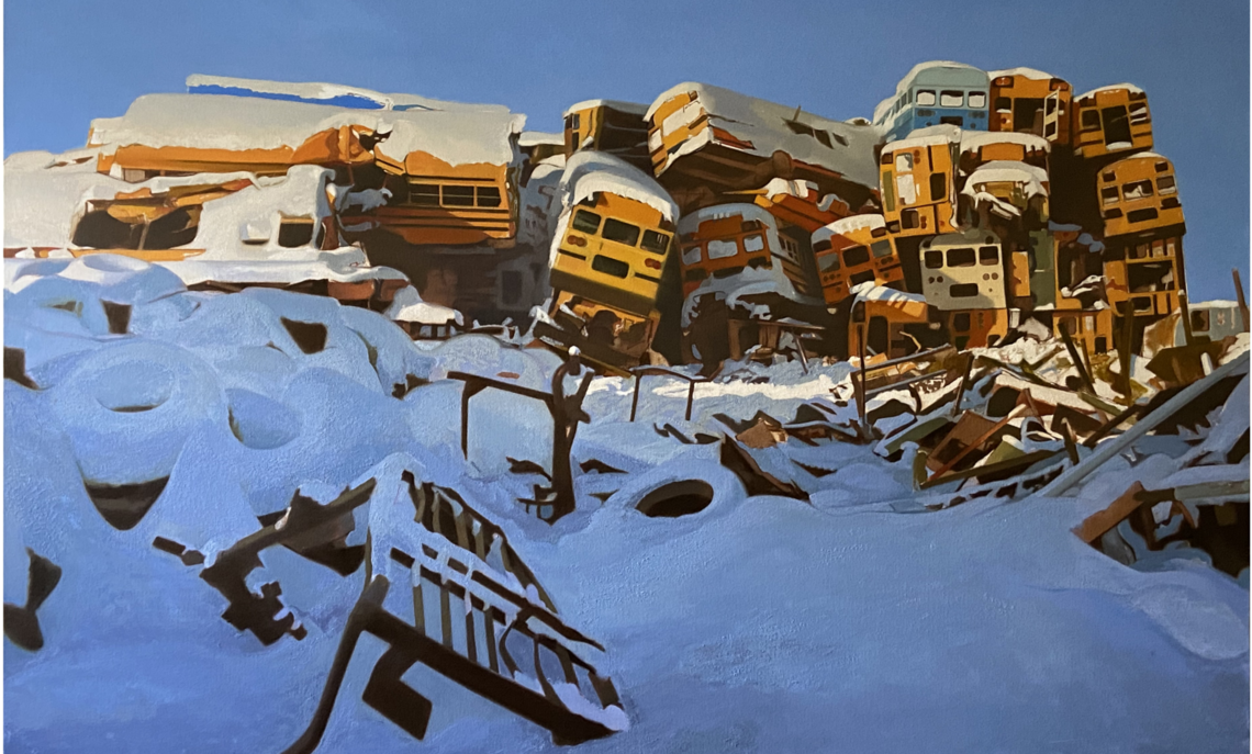 Kevin Brady. Scenes from a Scrapyard 14 (detail), 2022. Oil on canvas, 48 x 72". Courtesy of the artist.