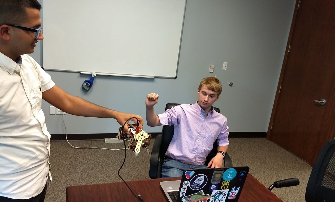 Using a computer vision technique that he developed, Randhawa teaches students how to use their elbows to make the cat stand up and down.