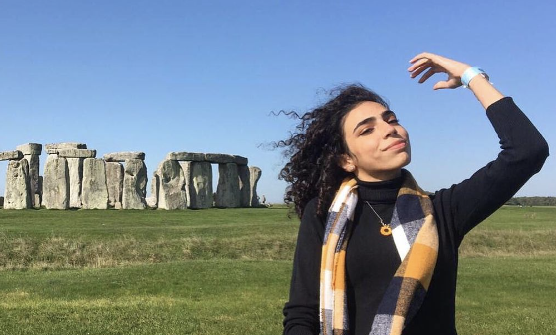 Fatma ElRefaei, first-year international student from Egypt in F&M's Bath cohort, exploring Stonehenge