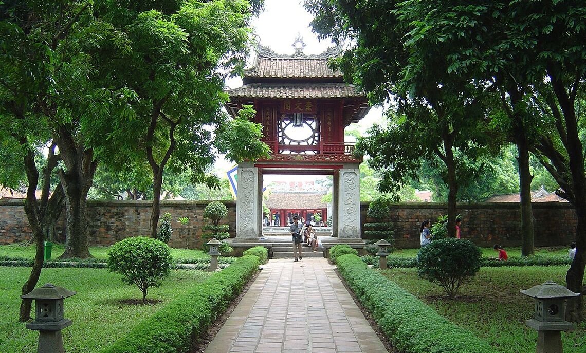 Entrance to the Temple of Literature in Hanoi, Vietnam.