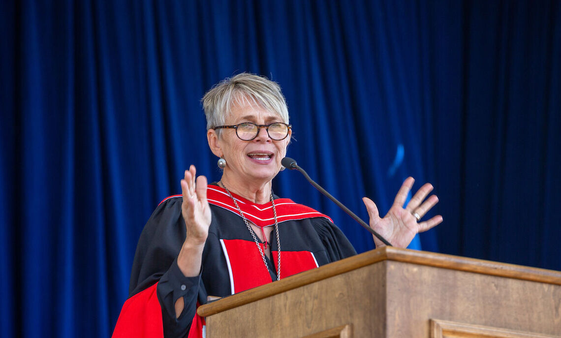 President Barbara Altmann speaks at the 2021 Commencement