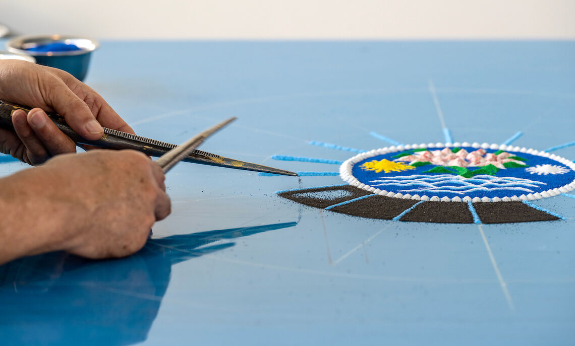 Sand mandala with Buddhist monk Losang Samten, February 2023