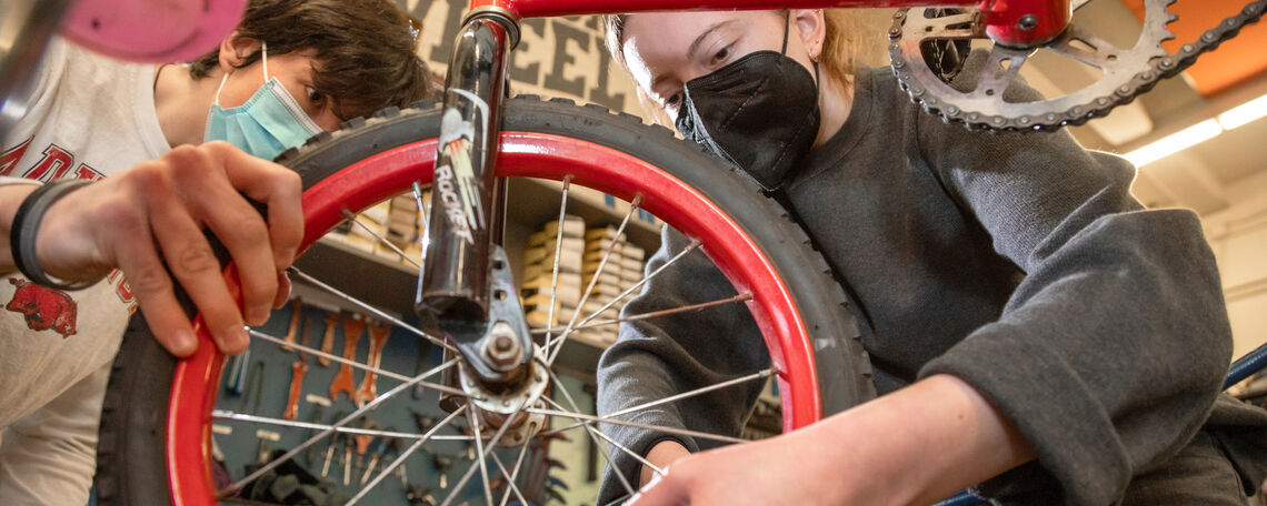 Students volunteer at The Common Wheel on Wednesday evenings during the spring semester. Each year, the nonprofit collects and refurbishes bikes to donate to Lancaster youth.