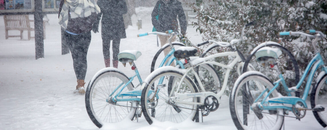 F&M campus bikes in the snow