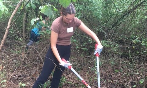 F&M students and staff work alongside Lancaster Conservancy volunteers to help maintain a pollinator habitat at Kellys Run Trail in Holtwood, PA.