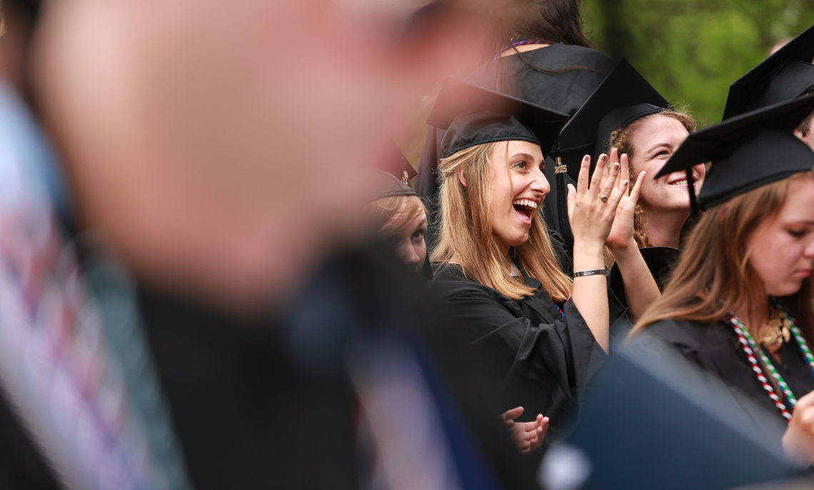 Smiles and clapping hands abound as the Class of 2015 looks forward to the next stage of life after F&M.