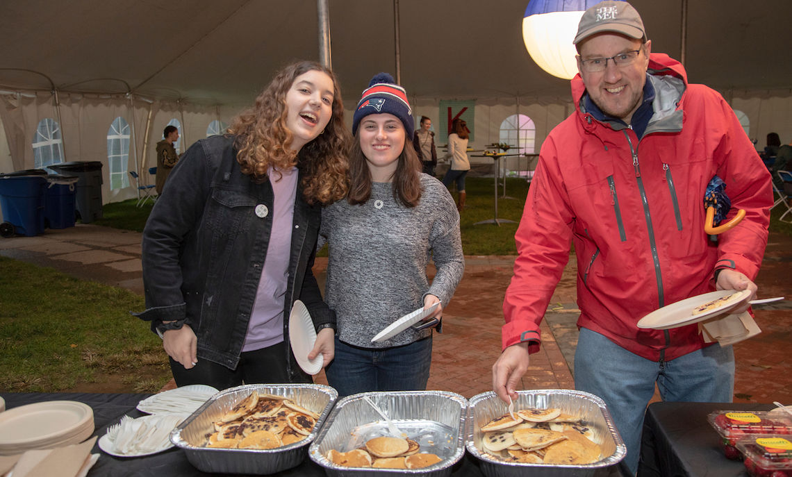 It's not Homecoming and Family Weekend without Kappa Delta's pancake breakfast. Early risers could get a stack inside the big tent on Hartman Green while the nor'easter blew outside.