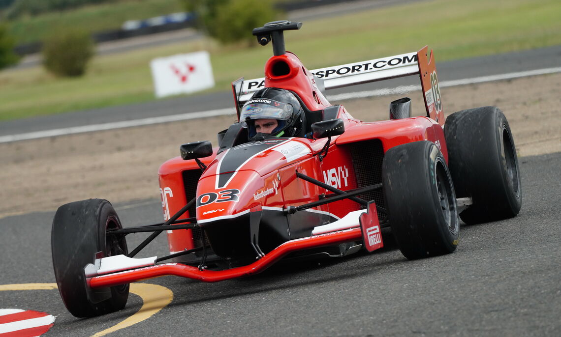 Greg Duckloe '13 driving a Formula 3000 on a track day in Bedford, U.K.