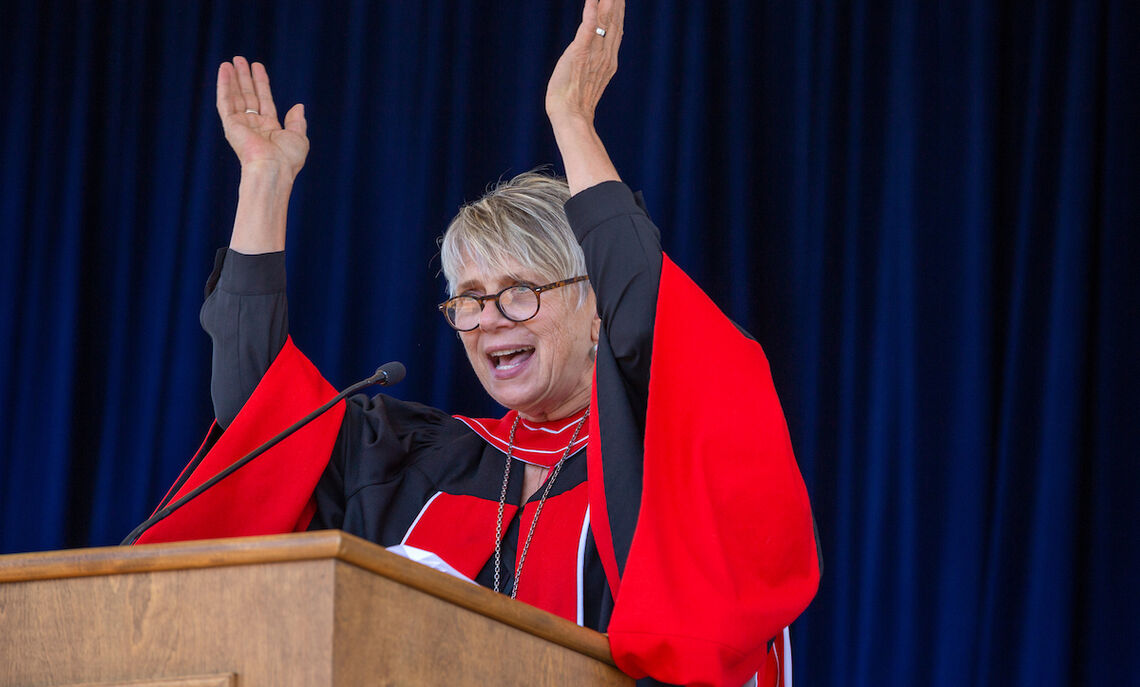 President Barbara Altmann speaks at the 2021 Commencement