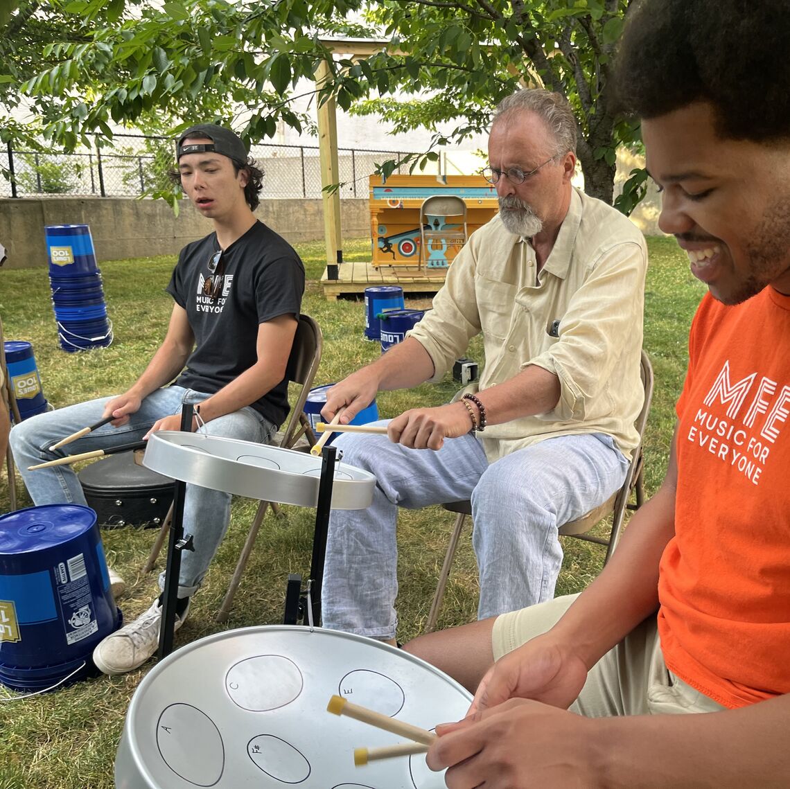 Reece Chang '24 (left) helps coordinate activities for Lancaster nonprofit Music for Everyone's annual "Make Music Day."