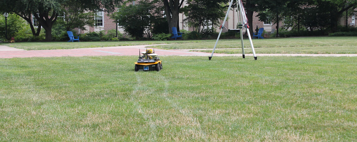 Jackal, the robot, and the GPS system that helps guid it.