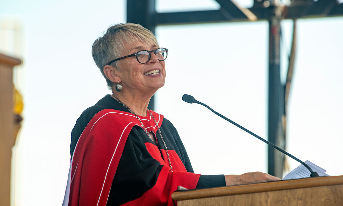 President Barbara Altmann speaks at the 2021 Commencement