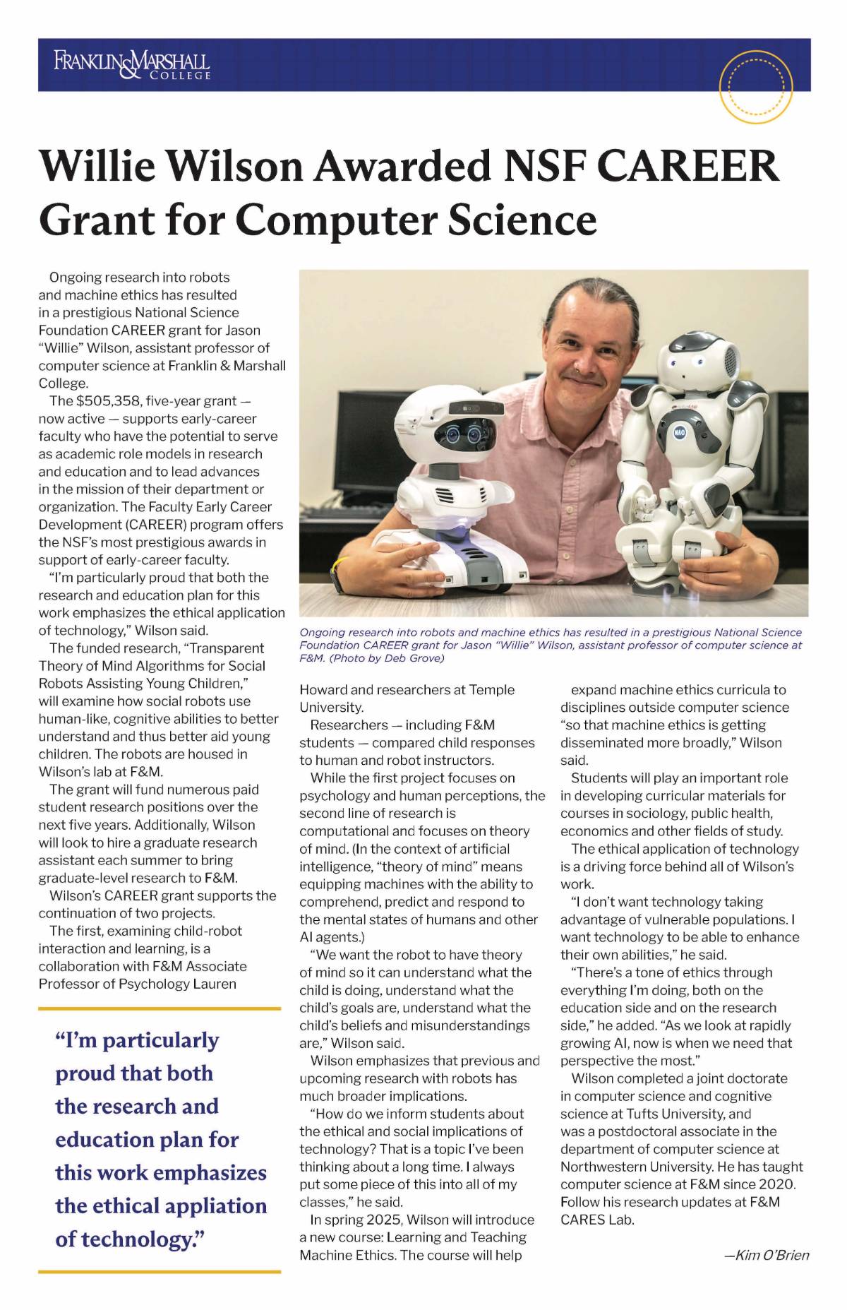 Wilson Awarded CAREER Grant wilson career grant