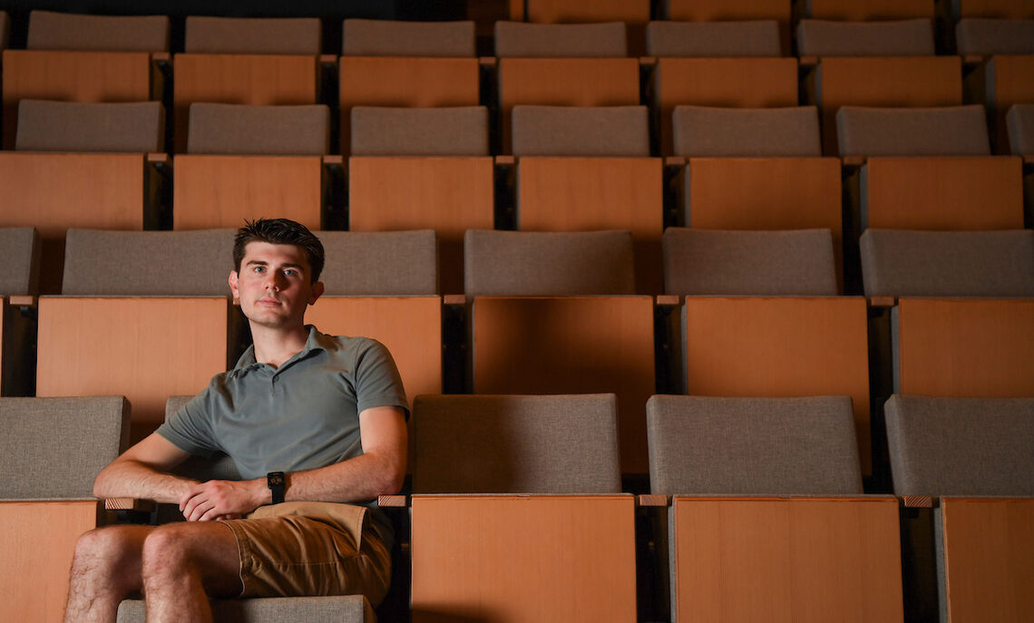 Simon... Simon Taylor '23 in the Colleen Ross Weis '85 and Martin Laiks Cinema in F&M's Winter Visual Arts Center.